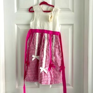The Children’s Place washable linen dress size 4, white and pink brand new